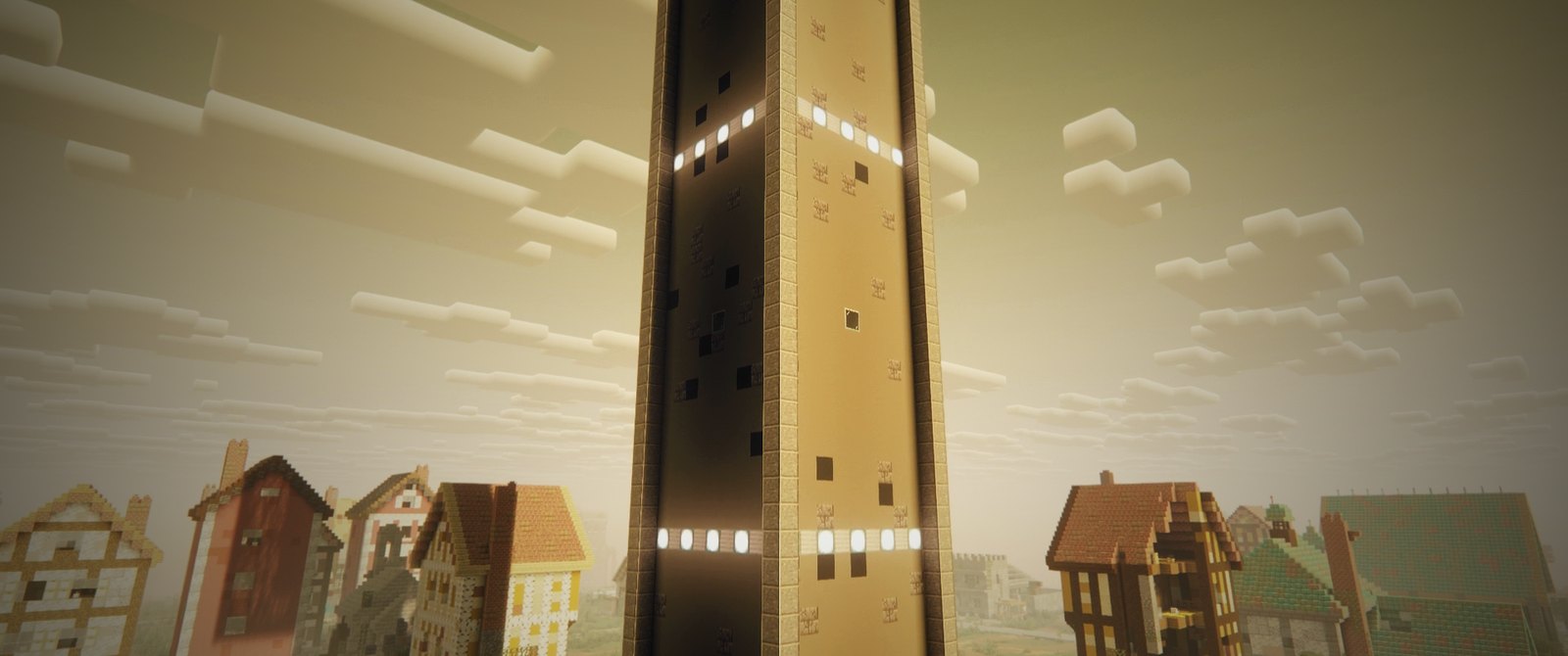 The Tower rises over the roofs of the fallen town