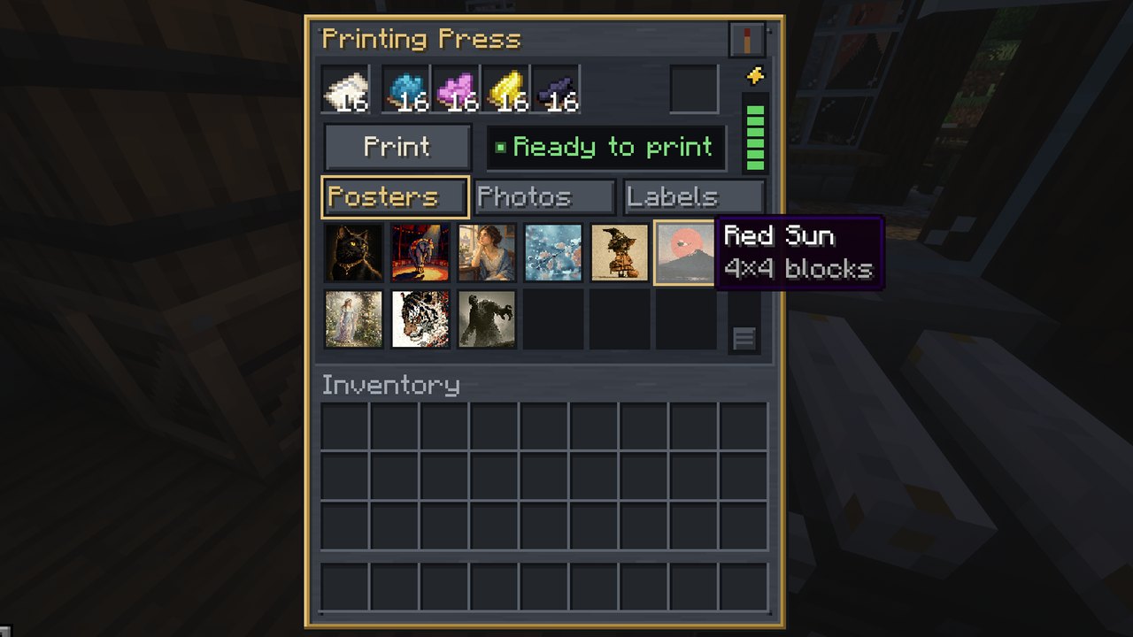 The Printing Press screen with the large posters